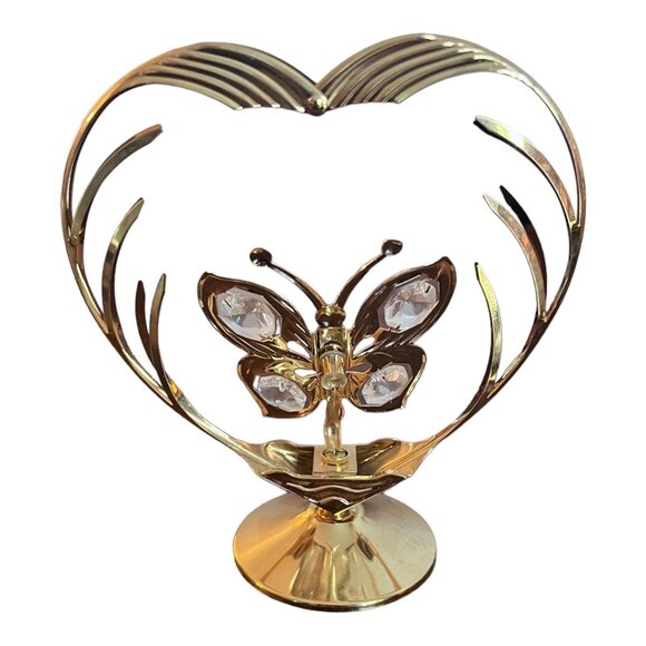 Austrian Crystal Mascot Inc 24K Gold Plated Heart Butterfly Figurine Sun Catcher - Picture 3 of 6